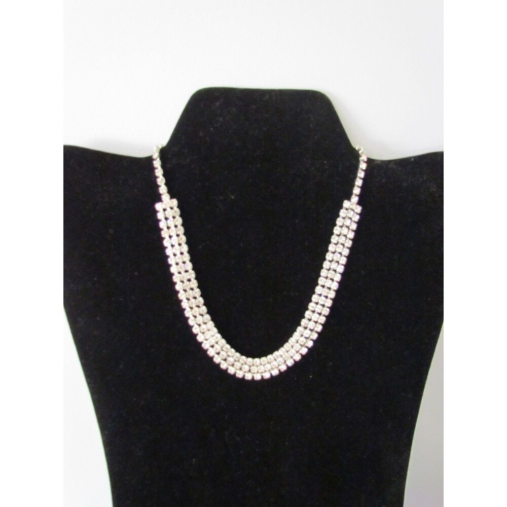 Vintage KRAMER Rhinestone Choker Necklace Triple Strand Silver Tone Signed